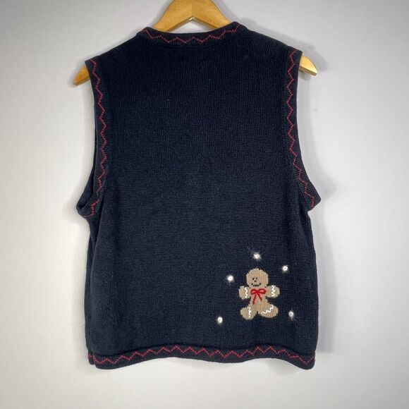 Nutcracker Womens Christmas Navy Blue Button Vest Sz M Snowman Angel Gingerbread - Picture 2 of 10